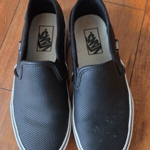 Womans Black Slip On Vans - Size 7.5